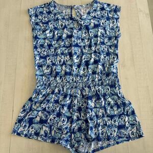 Lilly Pulitzer Blue Elephant Romper Size 12/14 EUC